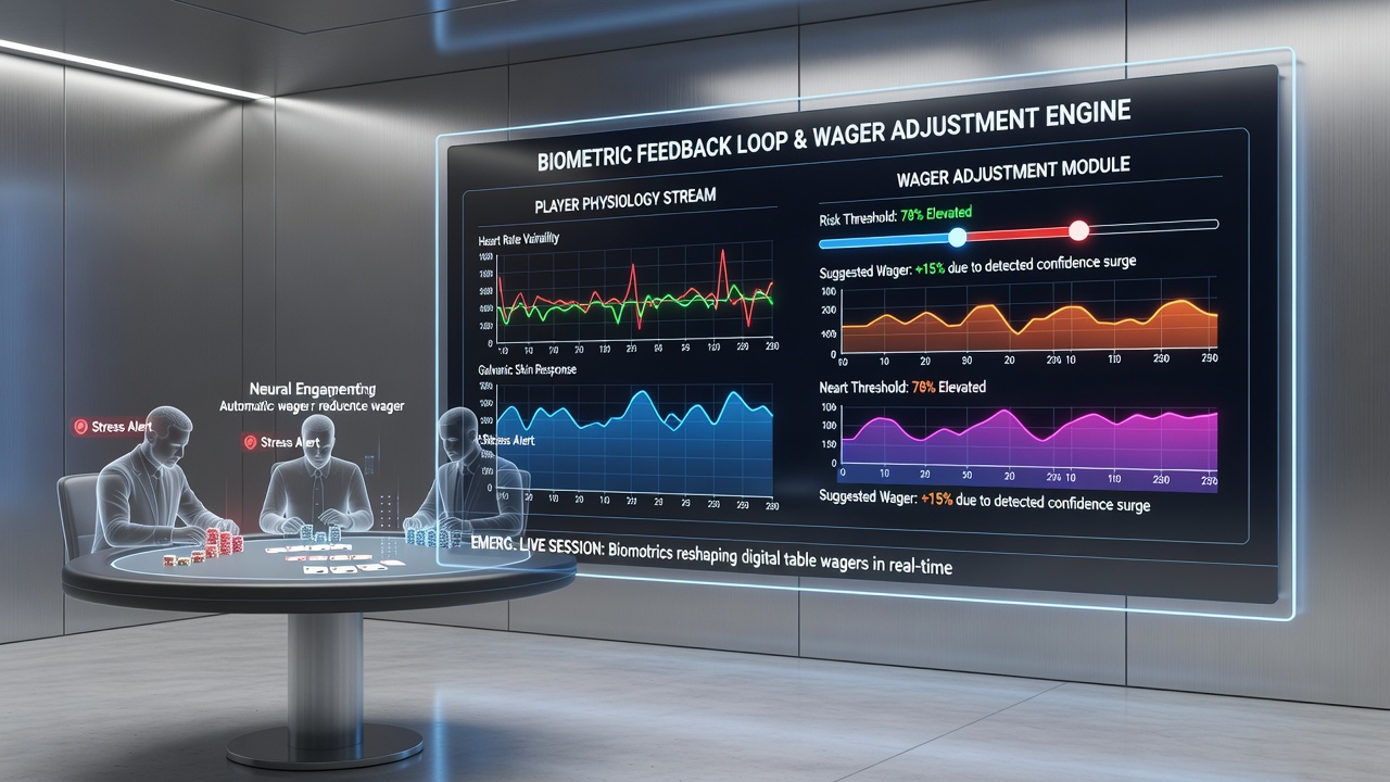 Live dealer table view showing real-time biometric wager adjustment interface on mobile screen