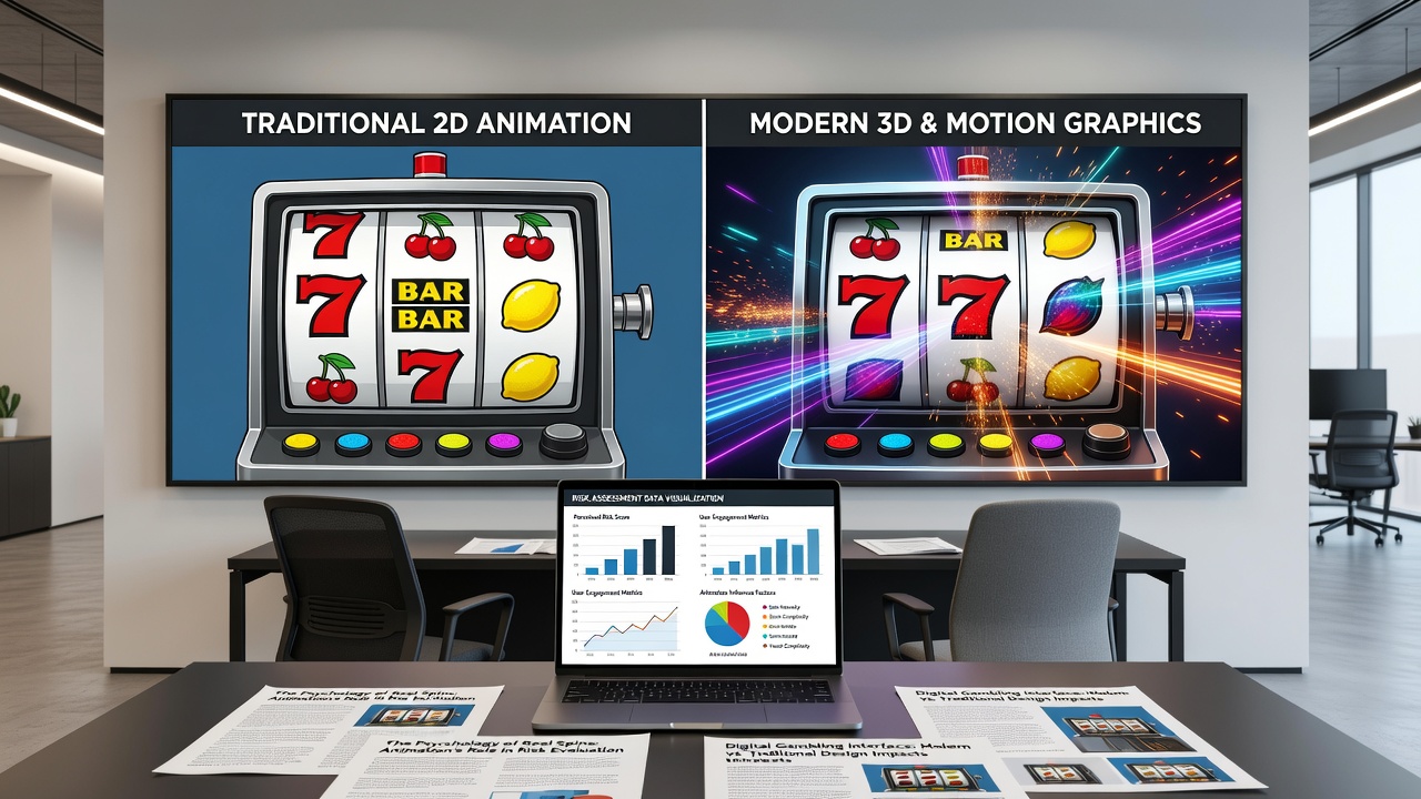 Split-screen comparison of two digital reel interfaces showing different animation styles during active spins