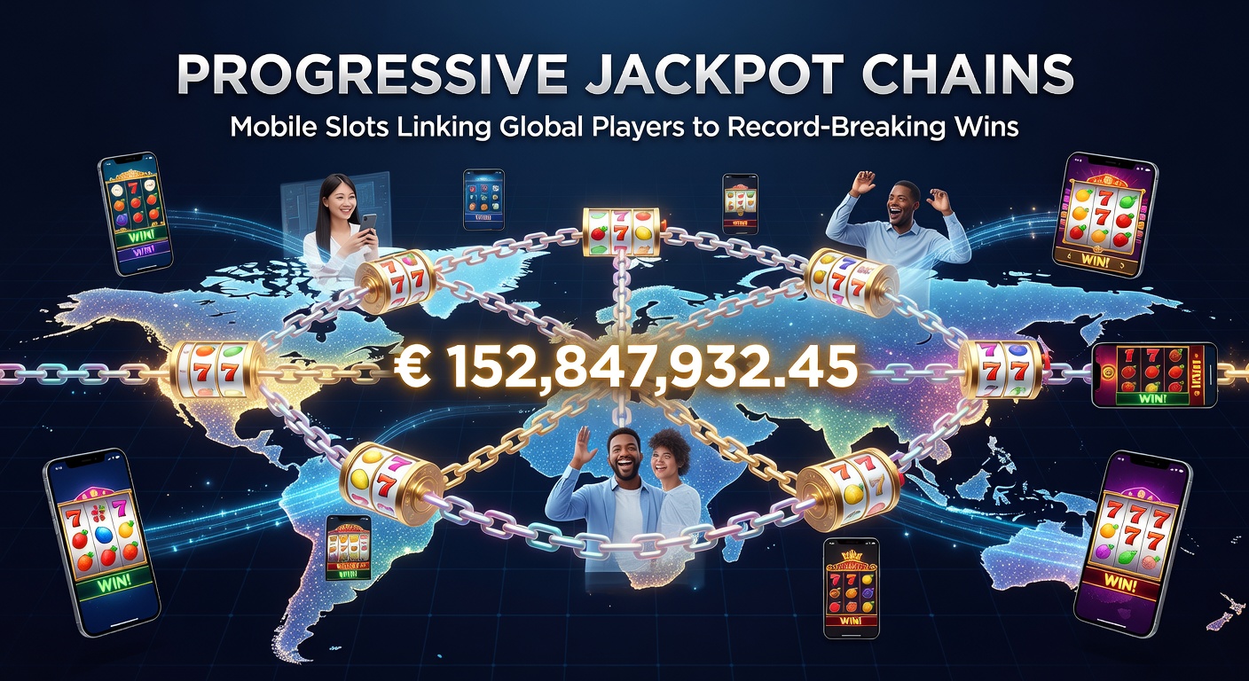 Screenshot of a mobile slot screen showing a massive progressive jackpot win notification with global player icons connected