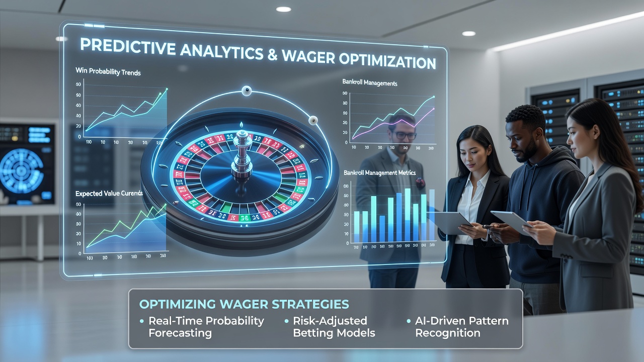 Virtual roulette table interface with overlaid predictive analytics charts and wager recommendation panels